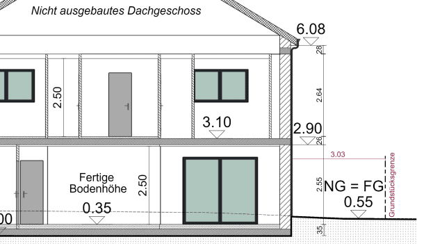 Schnitte mit Abmessungen