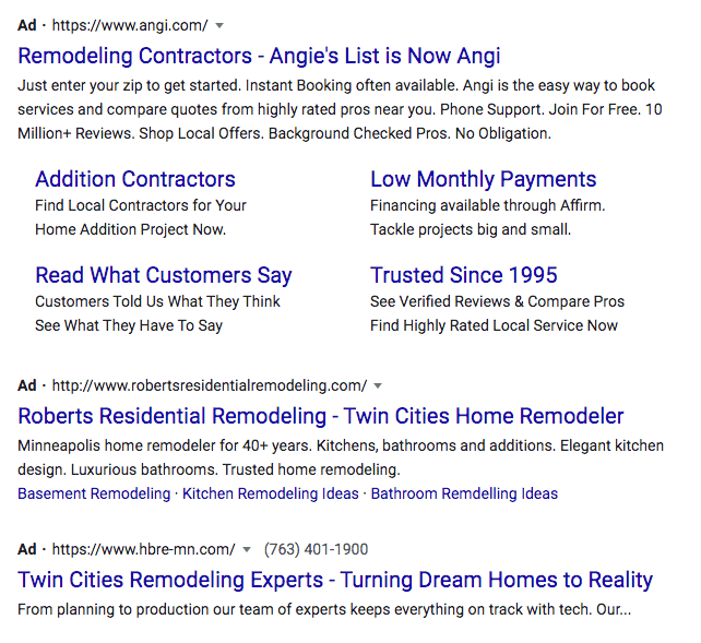 Example Paid ads display at the top of search results.