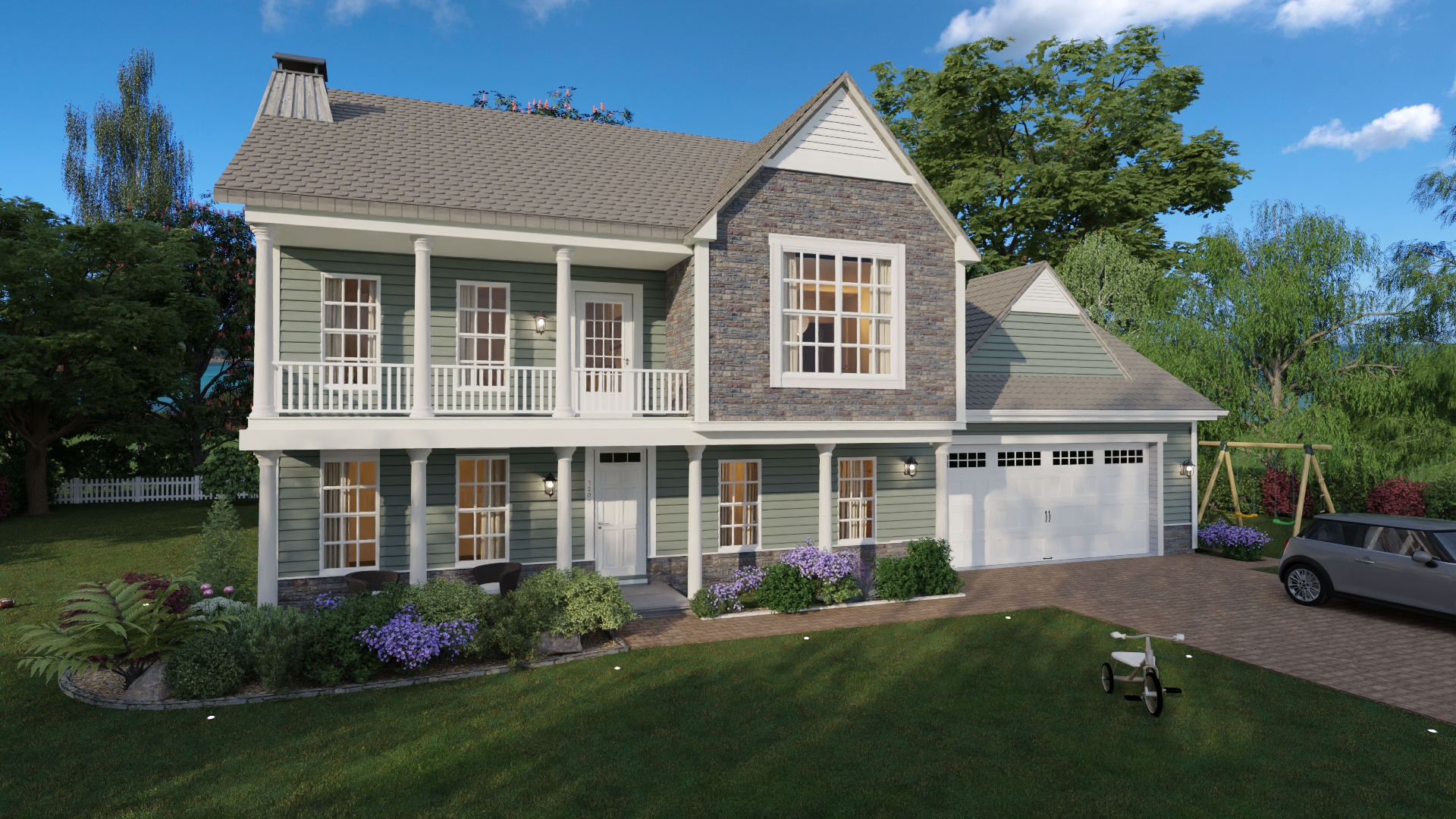 Front and rere facade of the same house